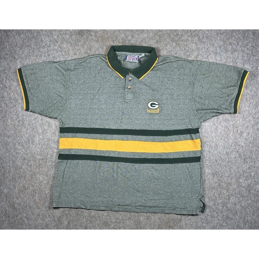 Vintage Logo 7 Green Bay Packers Polo Shirt Mens 3XL NFL Striped Green